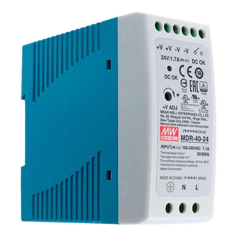 Fuente de alimentación para riel DIN MEAN WELL MDR-40-24 · 40.8W 24VDC 1.7A