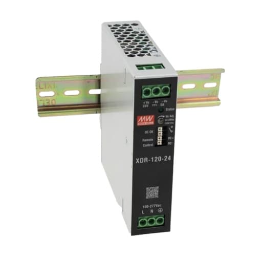 Fuente de alimentación para riel DIN MEAN WELL XDR-120-12 · 120W 12VDC 10A in 85-264VAC