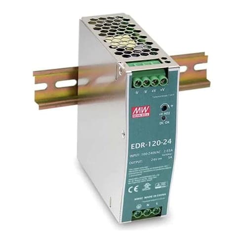 Fuente de alimentación para riel DIN MEAN WELL EDR-120-24 · 120W 24VDC 5A EN55022 class A