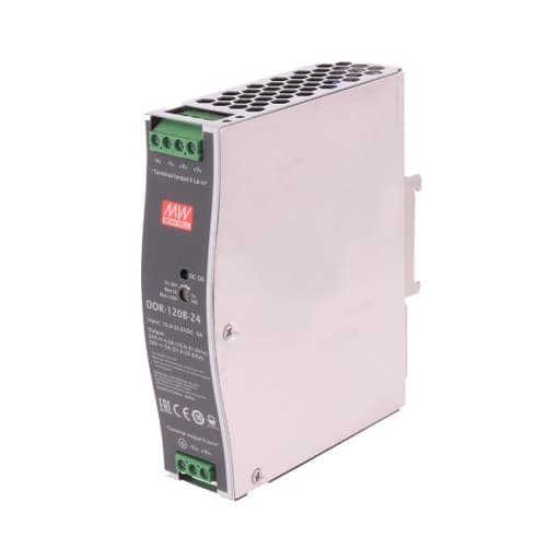 Convertidores DC/DC aislados MEAN WELL DDR-120B-24 · montaje en riel DIN 16.8-33.6Vin 24V 5A