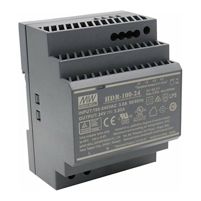 Fuente de alimentación para riel DIN MEAN WELL HDR-100-24 · 100W 24VDC 4A
