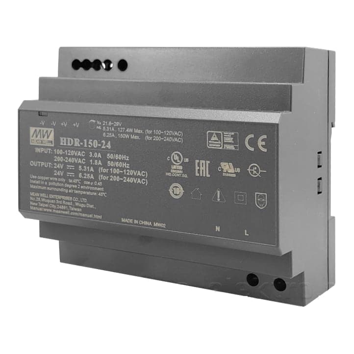 Fuente de alimentación para riel DIN MEAN WELL HDR-150-24 · 150W 24VDC 6.3A