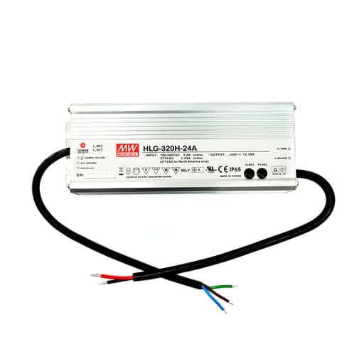 Fuente de alimentación MEAN WELL HLG-320H-24A · 320.2W 24V 13.34A IP65 adj W/Intrl pot