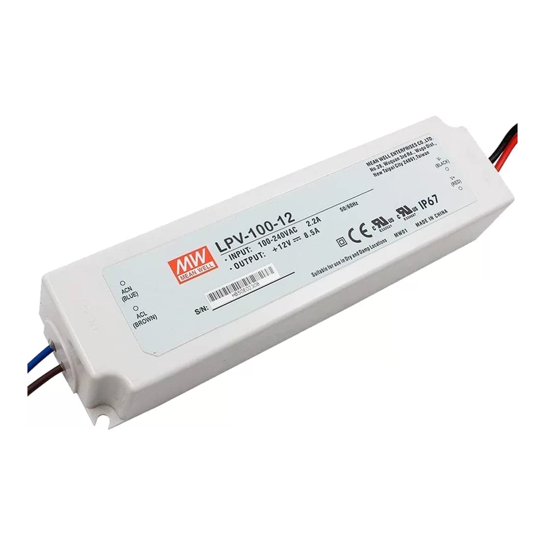 Fuente de alimentación para LED MEAN WELL LPV-100-12 · 102W 12VDC 8.5A · IP67