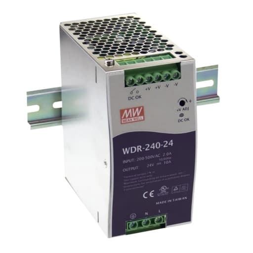 Fuente de alimentación para riel DIN MEAN WELL WDR-240-48 · wide range 240W 48VDC 5A in 180-550VAC