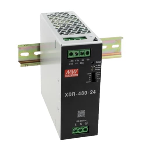 Imagen referencial de la serie: Fuente de alimentación para riel DIN MEAN WELL XDR-480-24 · 480W 24VDC 20A in 85-264VAC
