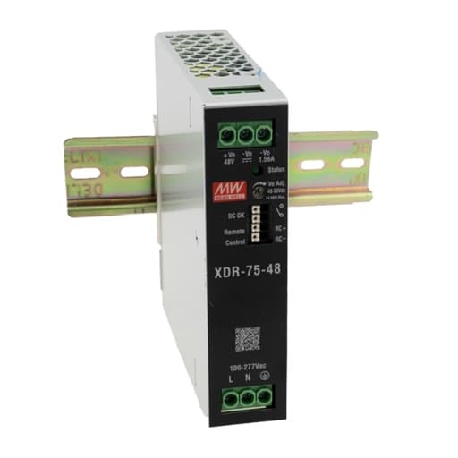 Fuente de alimentación para riel DIN MEAN WELL XDR-75-48 · 75W 48VDC 1.56A in 85-264VAC