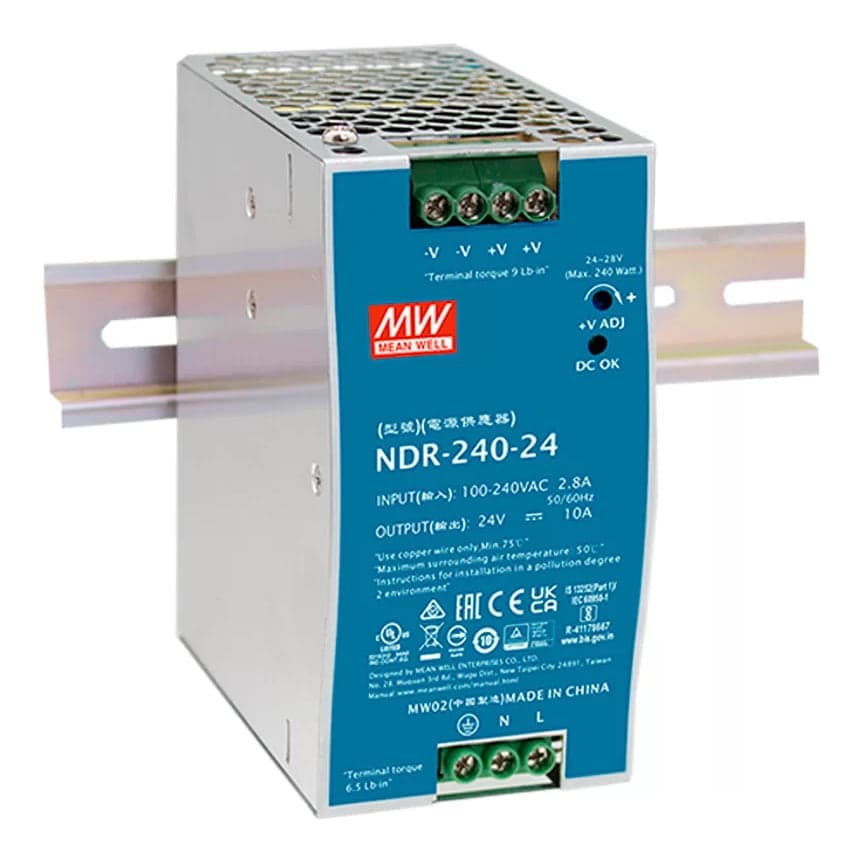 Fuente de alimentación para riel DIN MEAN WELL NDR-240-24 · 240W 24VDC 10A