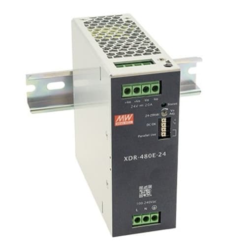 Fuente de alimentación para riel DIN MEAN WELL XDR-480E-24 · 480W 24VDC 20A in 85-264VAC (Serie E)