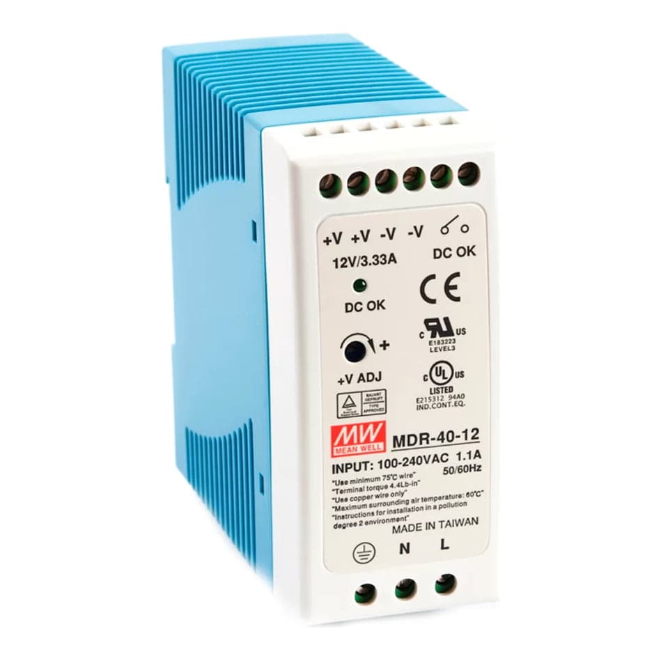 Fuente de alimentación para riel DIN MEAN WELL MDR-40-12 · 40.8W 12VDC 3A