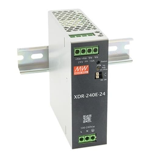 Fuente de alimentación para riel DIN MEAN WELL XDR-240E-24 · 240W 24VDC 10A in 85-264VAC (Serie E)