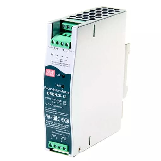 Módulo de redundancia para carril MEAN WELL DRDN20-12 · DIN; 12VDC 20A 9-14VDC