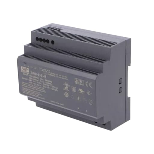 Fuente de alimentación para riel DIN MEAN WELL HDR-150-48 · ultra slim 150W 48VDC 3.2A in 85-264VAC