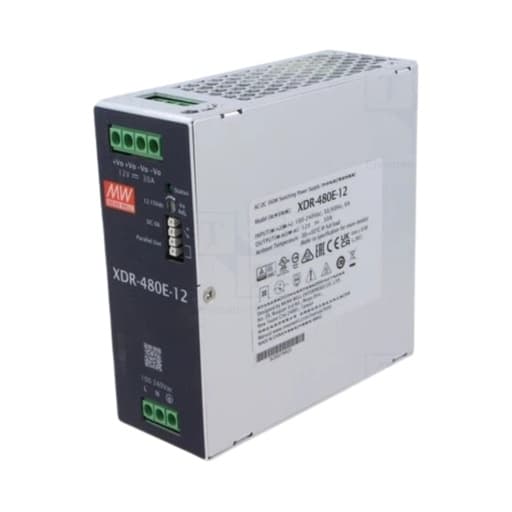 Fuente de alimentación para riel DIN MEAN WELL XDR-480-12 · 480W 12VDC 40A in 85-264VAC
