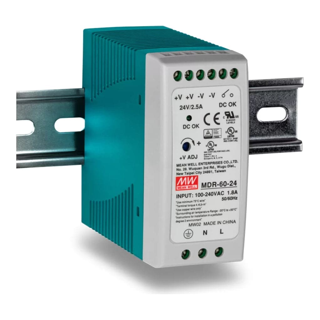 Fuente de alimentación para riel DIN MEAN WELL MDR-60-24 · 60W 24VDC 2.5A