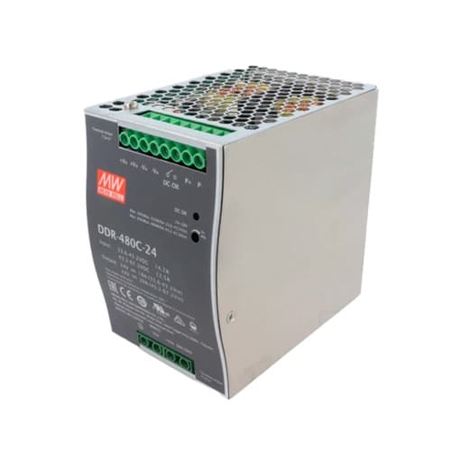 Convertidores DC/DC aislados MEAN WELL DDR-480C-24 · montaje en riel DIN 33.6-67.2Vin 24V 20A 480