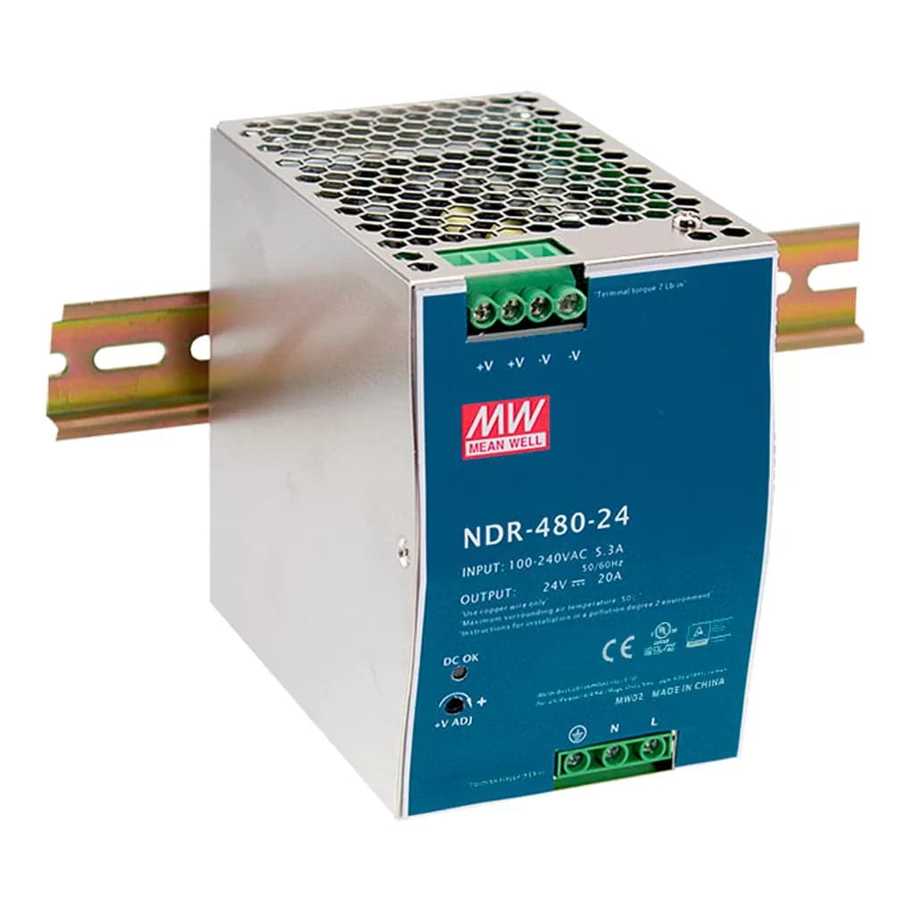 Fuente de alimentación para riel DIN MEAN WELL NDR-480-24 · 480W 24VDC 20A