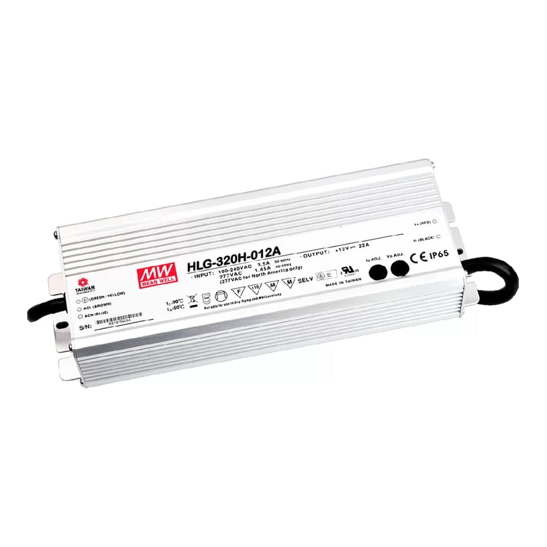 Fuente de alimentación para LED MEAN WELL HLG-320H-12A · 264W 12VDC 22A · IP65