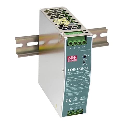 Fuente de alimentación para riel DIN MEAN WELL EDR-150-24 · 150W 24VDC 6.3A EN55022 class A