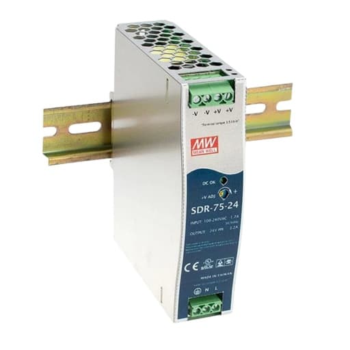 Fuente de alimentación para riel DIN MEAN WELL XDR-75-24 · 75W 24VDC 3.12A in 85-264VAC