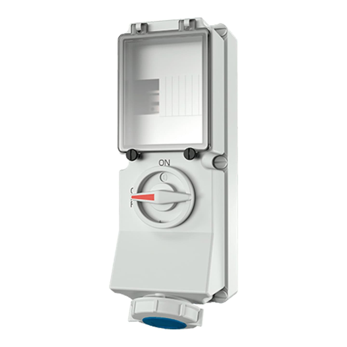 Toma visible MENNEKES 7050 · 16A 2P+T 250V con interruptor por enclavamiento mecánico azul 6H IP