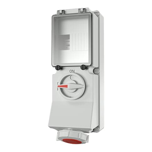 Toma visible MENNEKES 5635A · 32A 3P+T 400V con interruptor por enclavamiento mecánico rojo 6H Ip6
