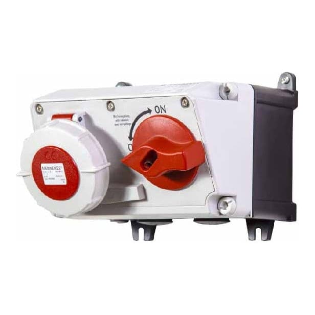 Toma visible MENNEKES 7638 · 32A 3P+T 415V con interruptor por enclavamiento mecánico rojo 3H IP