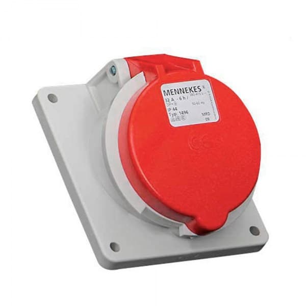 Toma empotrable MENNEKES 1493 · 32A 2P+T 415V rojo 9H IP44