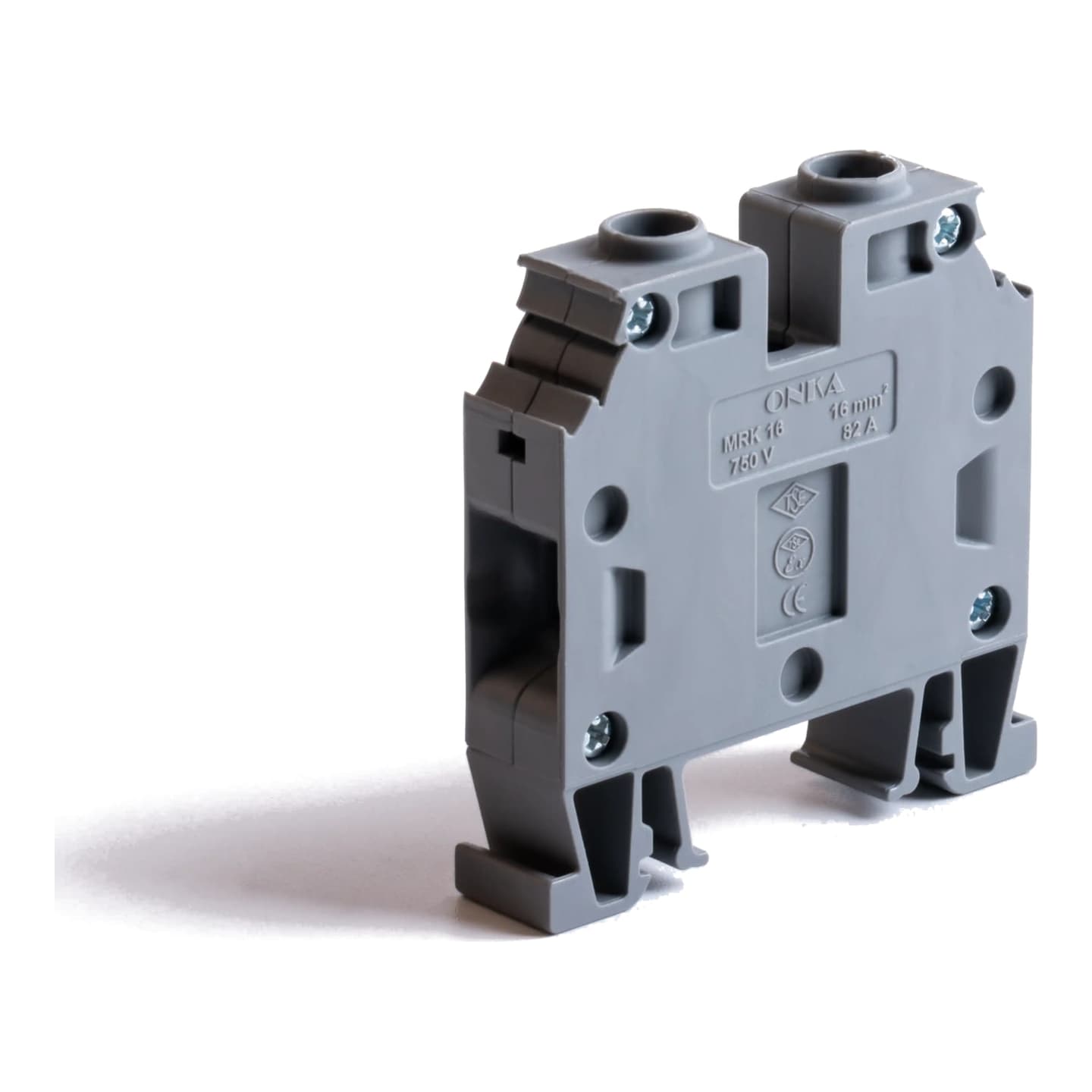 Bornera para riel DIN ONKA MRK 16 · 16mm² tornillo gris (MRK-16)