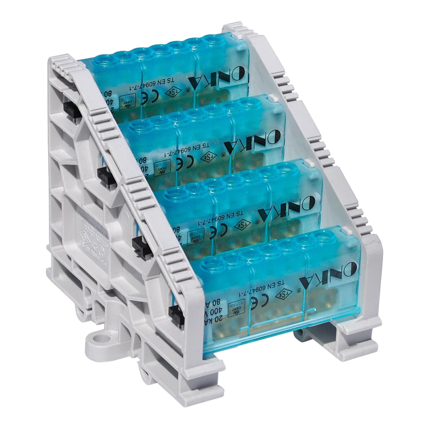 Bornera de distribución ONKA · 80A 4 polos 10 huecos, con cubierta (ONKA-BORNERA-DISTRIB-80A-10H)