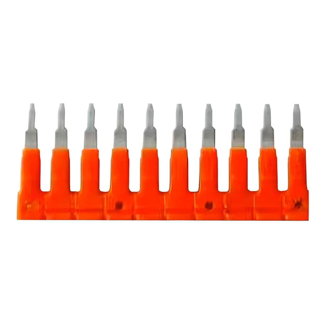 Imagen referencial de la serie: Puente de conexión ONKA · 10 polos 1.5mm² naranja (para bornera 2.5mm² slim) (ONKA-PUENTE-10P-1.5)