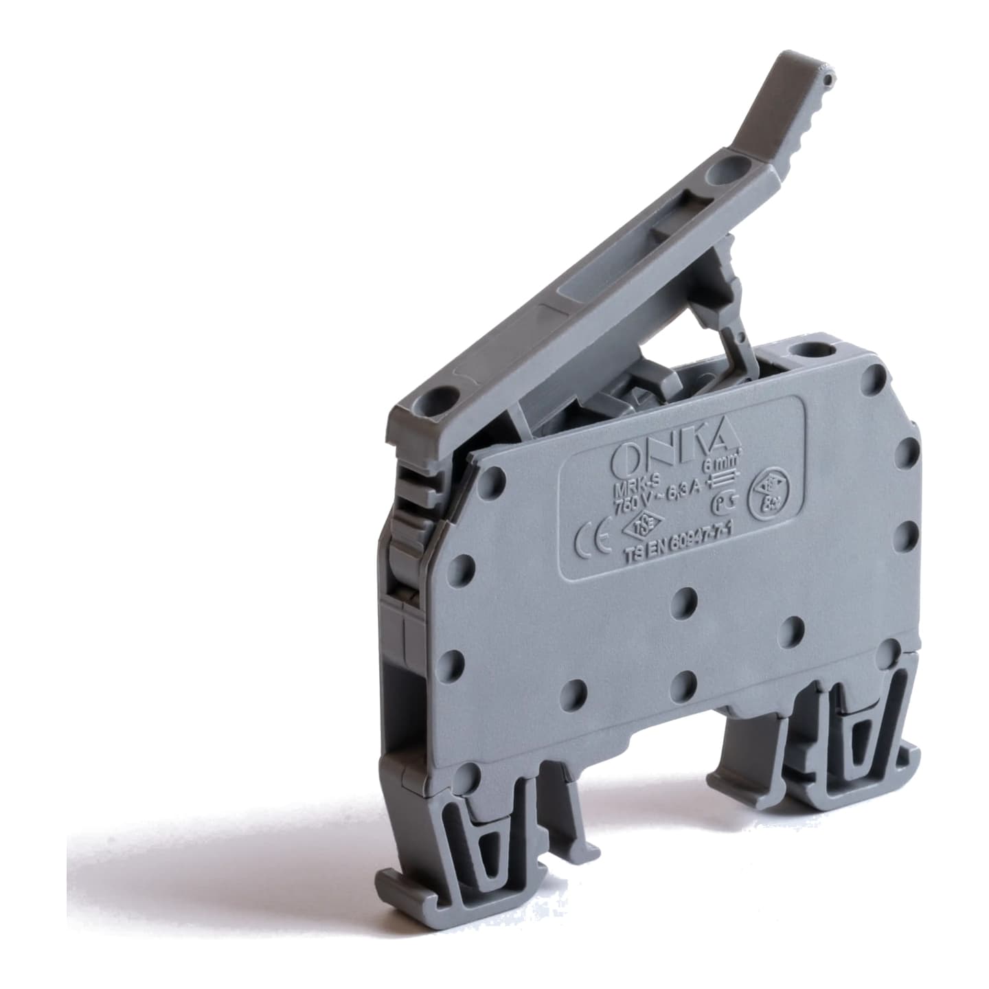 Imagen referencial de la serie: Bornera portafusible para riel DIN ONKA MRK-S 6 · 6mm² (MRK-S-6)
