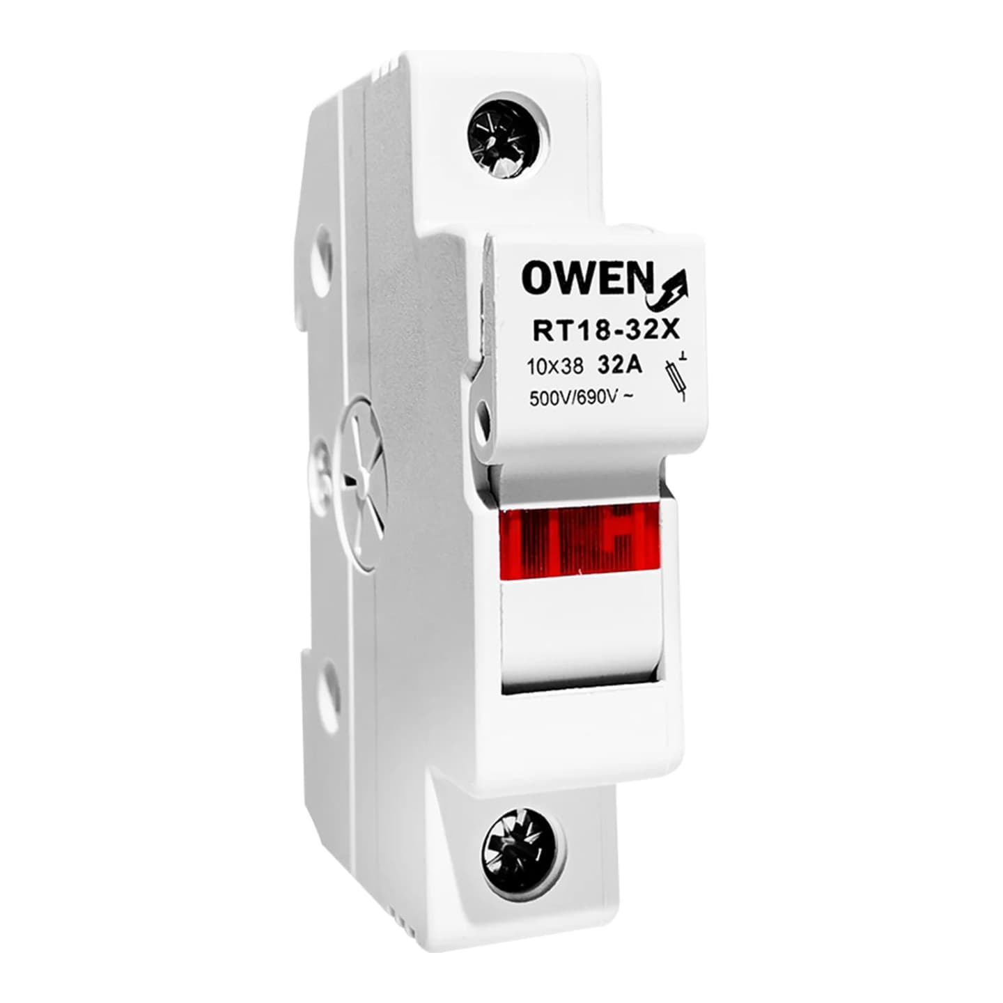 Imagen referencial de la serie: Base portafusible OWEN CF-01 · 1P 10x38mm sin LED (tipo RT18-32)