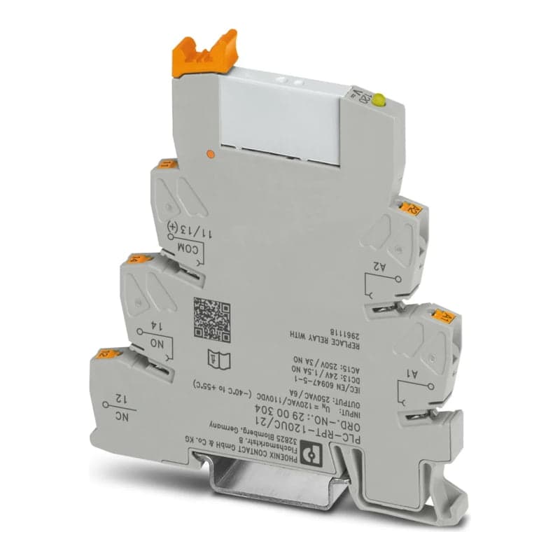 Mini relé electromecánico con base PUSH-IN para riel PHOENIX CONTACT 2900304 · 110VDC / 120VAC - 1 contactos