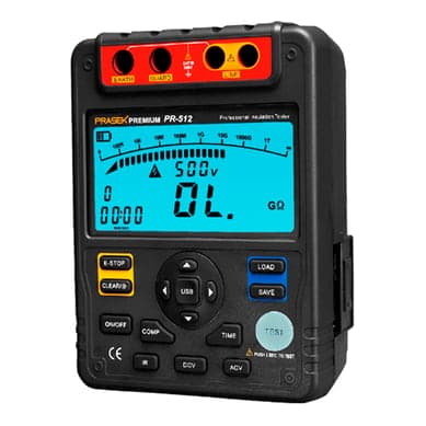 Megóhmetro digital con adaptador PRASEK PR-512 · 500/1000/1500/2500V 100GΩ PI DAR