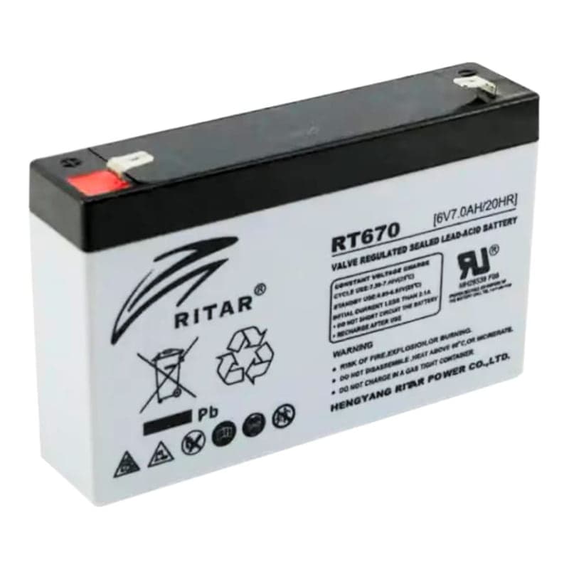 Batería AGM VRLA RITAR RT670 · 6V 7Ah