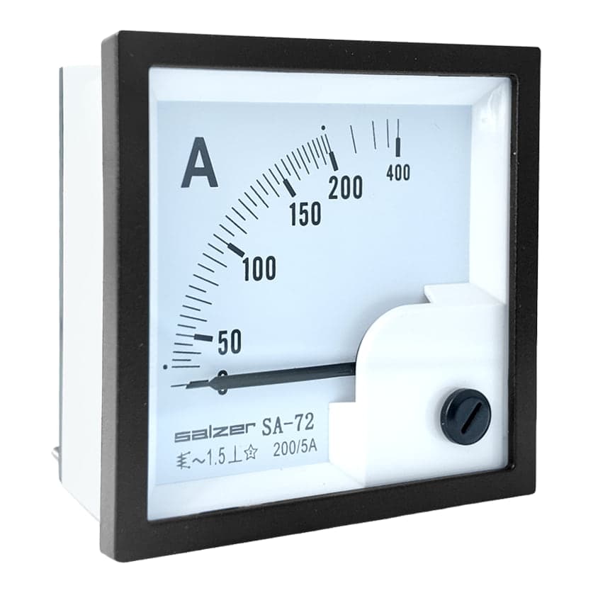 Amperímetro analógico SALZER SA-72A · 72x72mm 200/5A clase 1.5 (SA-72A-200/5)