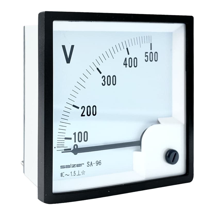 Voltímetro analógico SALZER SA-96V · 96x96mm 500VAC clase 1.5 (SA-96V-500V)