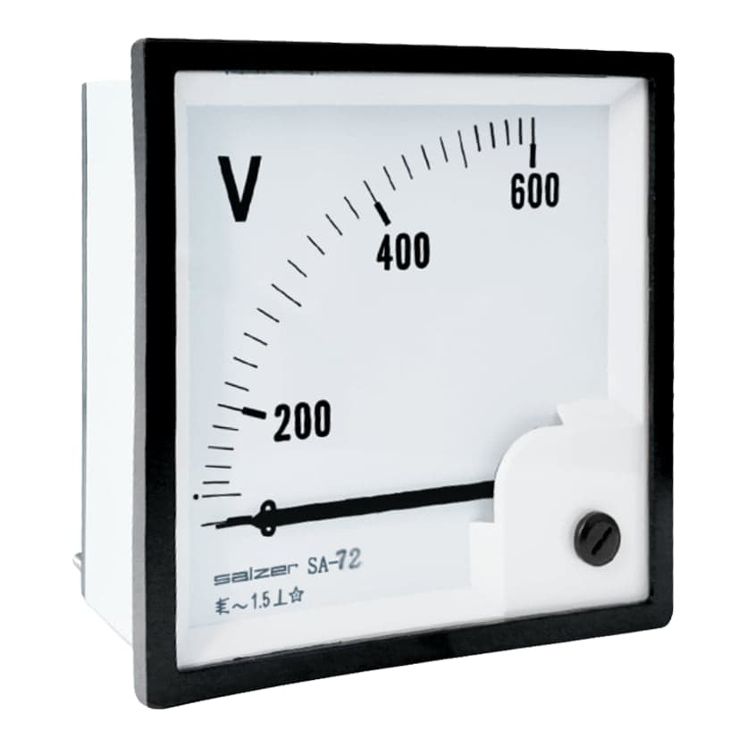 Voltímetro analógico SALZER SA-72V · 72x72mm 600VAC clase 1.5 (SA-72V-600V)