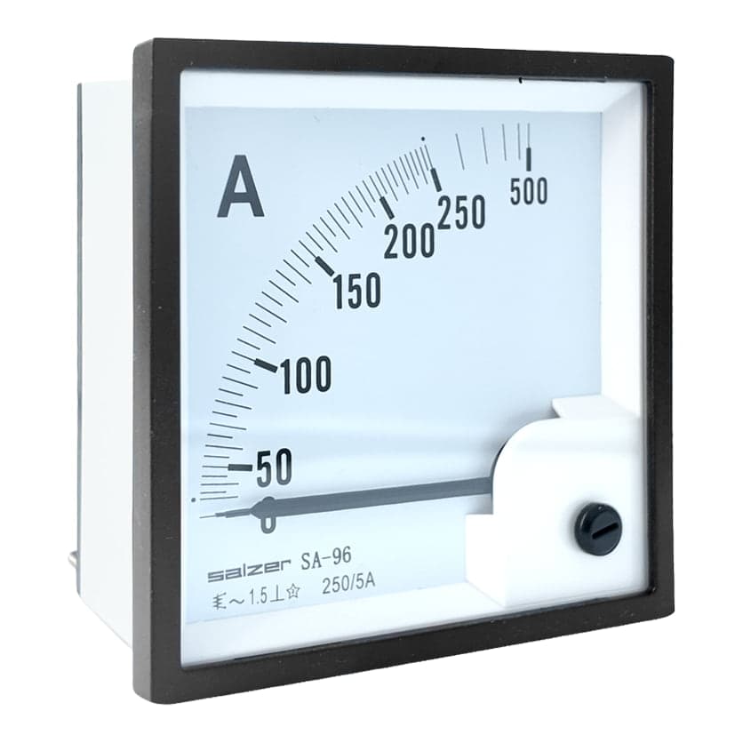 Amperímetro analógico SALZER SA-96A · 96x96mm 250/5A clase 1.5 (SA-96A-250/5)