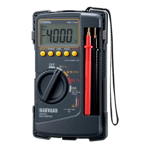 Multímetro true RMS SANWA CD800A · 600V AC/DC, compacto, frecuencia Y continuidad