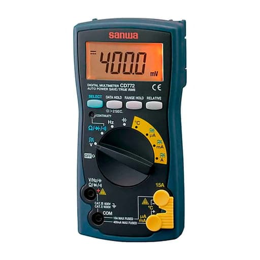 Multímetro true RMS SANWA CD772 · hasta 1000V AC/DC, pantalla iluminada, Auto-Rango