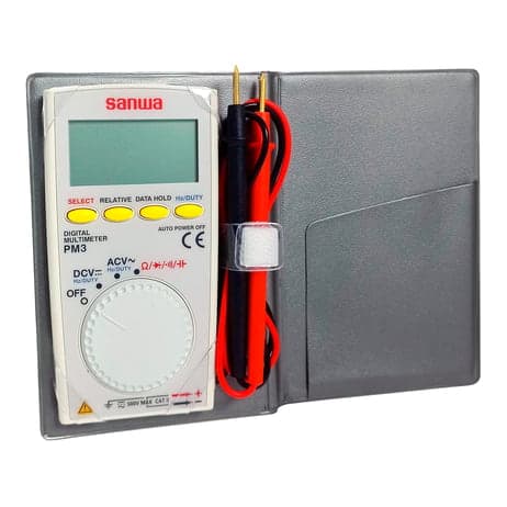 Multímetro de bolsillo SANWA PM3 · mide hasta 500V AC/DC, resistencia Y continuidad