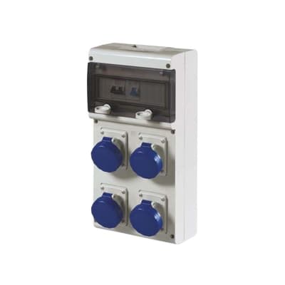 Caja combinada SCAME · para 4 tomacorrientes 2x16A+T 250V IP67 6h 4term. 2P block (SCAME-CAJA-16A-250V-2P-4-2X16A-6H-4TERM)