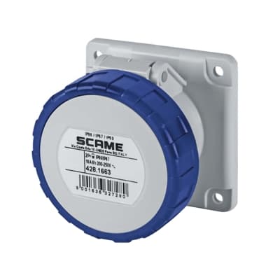 Tomacorriente para empotrar recto SCAME 428.1663 · 2x16A+T 250V IP67 6h optima