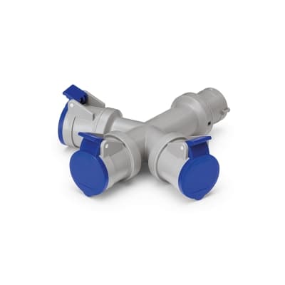 Adaptador múltiple SCAME 600.3005-062 · IN: enchufe OUT: 3 tomacorrientes 2x16A +T250V IP44 6H