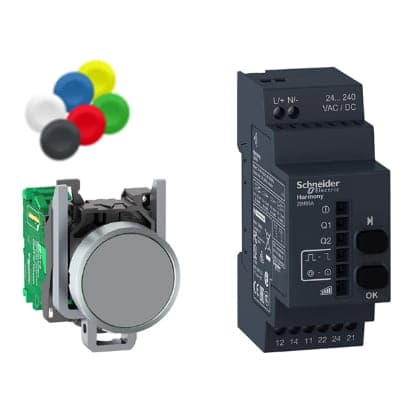 Kit pulsador SCHNEIDER XB4RFA02 · + receptor + juego tapones 24-240VAC/Dc sin batería Harmony