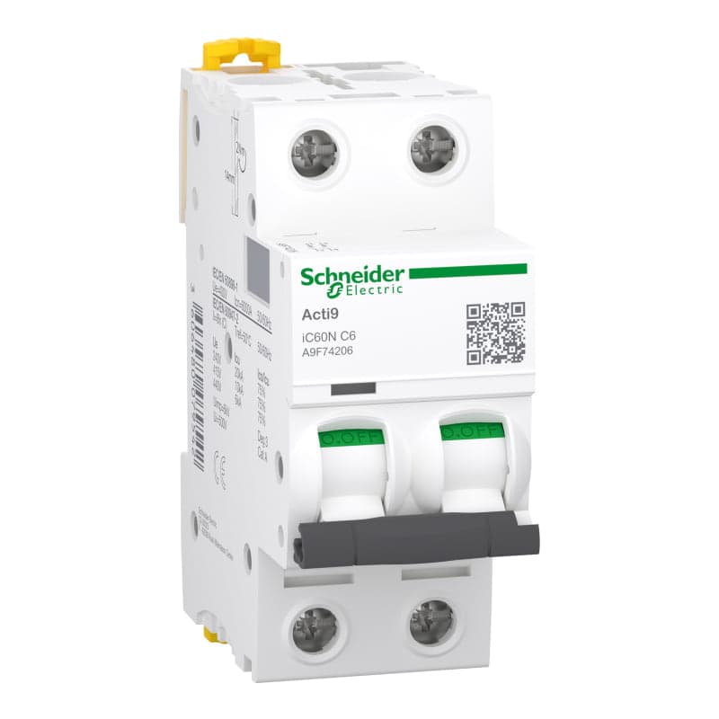 Interruptor termomagnético SCHNEIDER A9F74206 · 2P 6A 230/440VAC 20/6kA Ic60N curva C