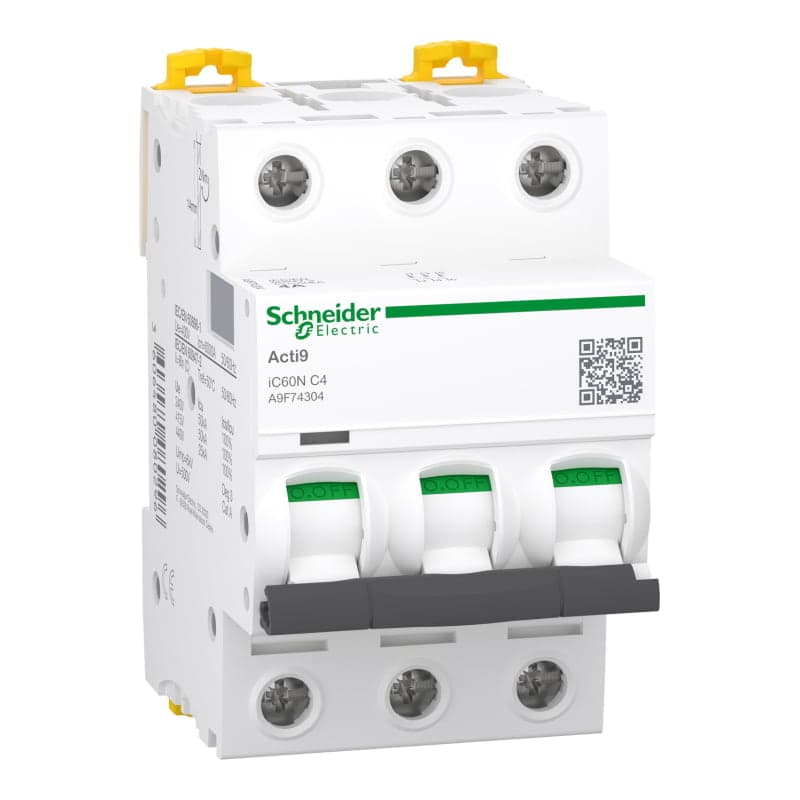 Interruptor termomagnético SCHNEIDER A9F74304 · 3P 4A 230/440VAC 50/25kA Ic60N curva C