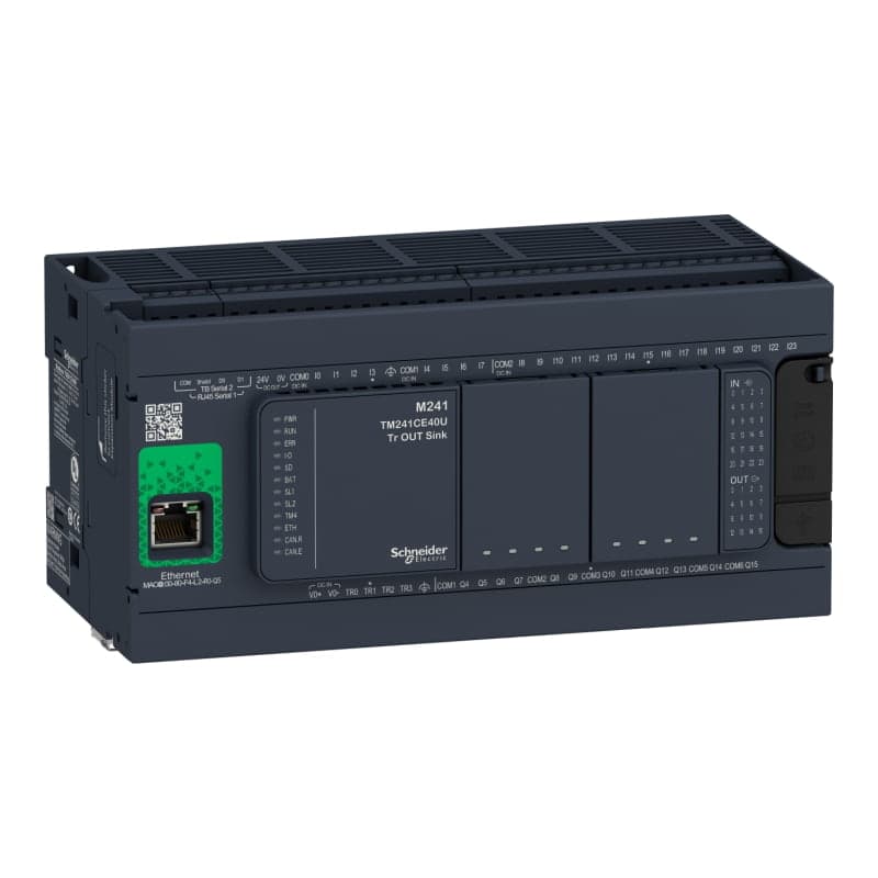 PLC MODICON SCHNEIDER TM241CE40R · M241, 14 ent. digitales, 12 sal. RELE/4 sal. TRANS., 1 ETH.+2 MODBUS, 110-240VAC